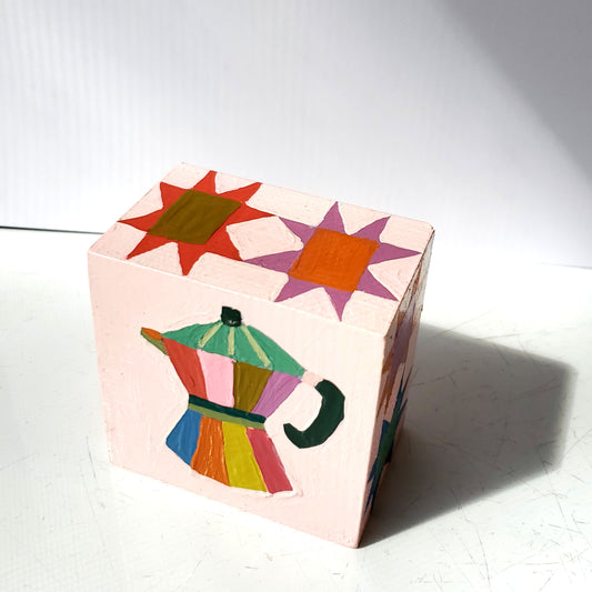 "Quilted Moka Pot" Original Painting - 4" x 4" x 2"