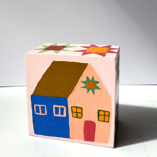 "Quilted Home" Original Painting - 4" x 4" x 2"