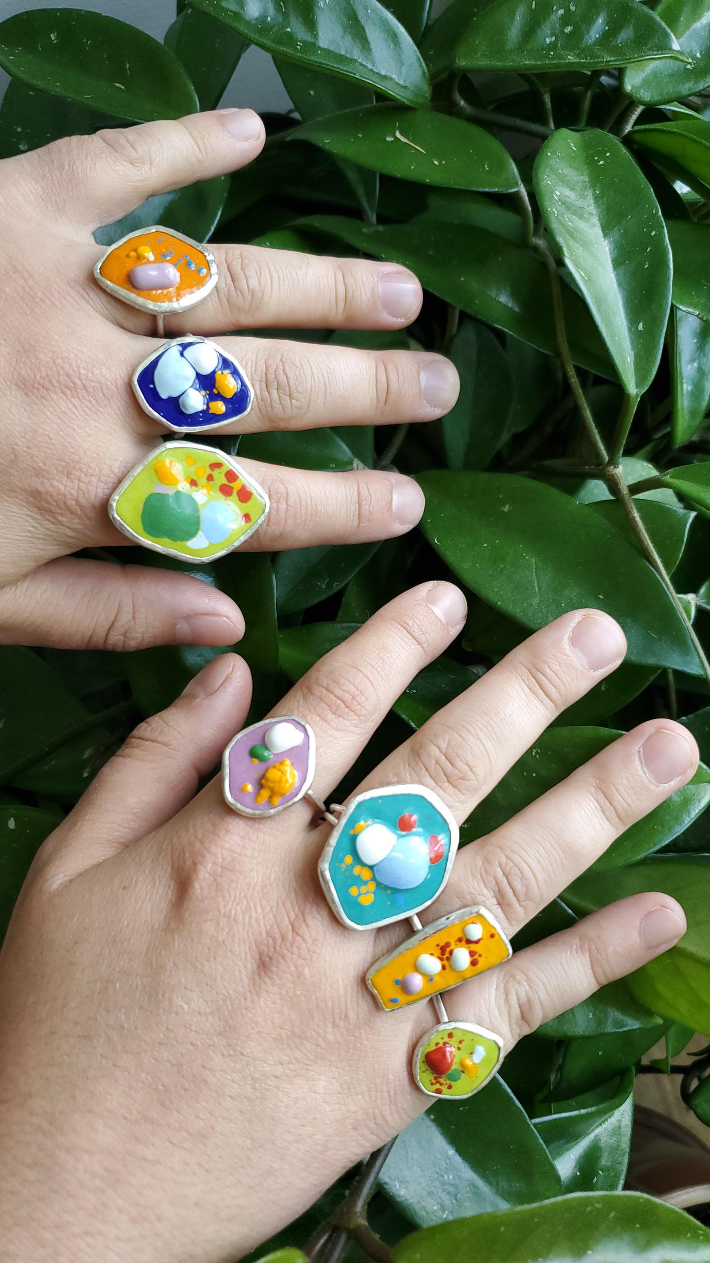 Enamel + Silver Rings