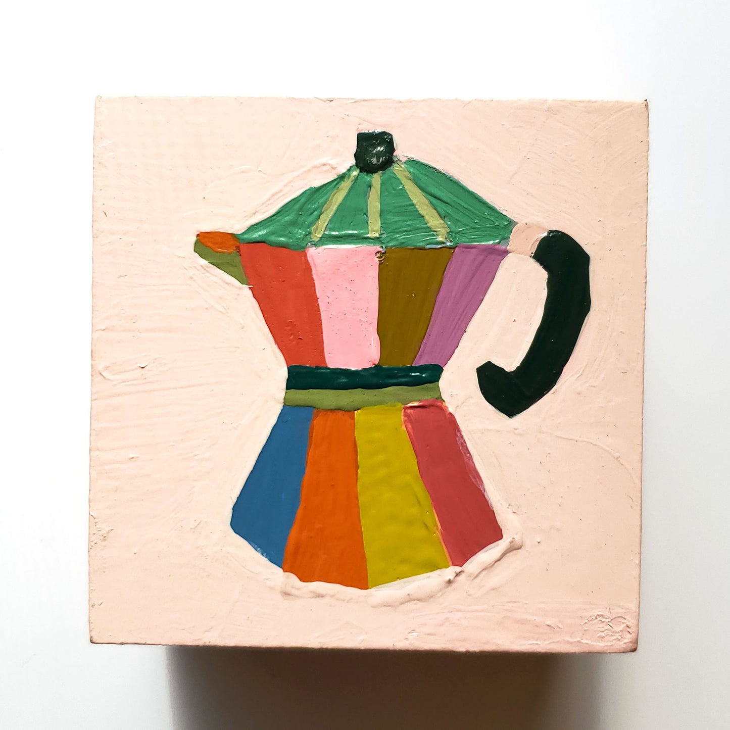 "Quilted Moka Pot" Original Painting - 4" x 4" x 2"