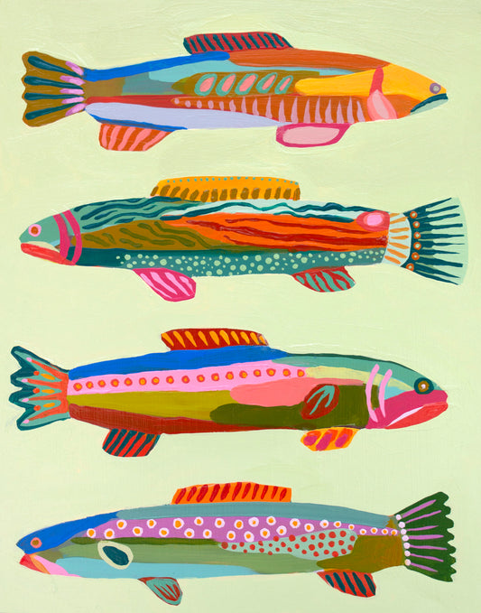"Pistachio Fish" Original Painting - 11" x 14"