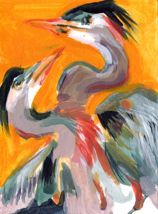 Two Herons - 4.5" x 6.25" Original Painting